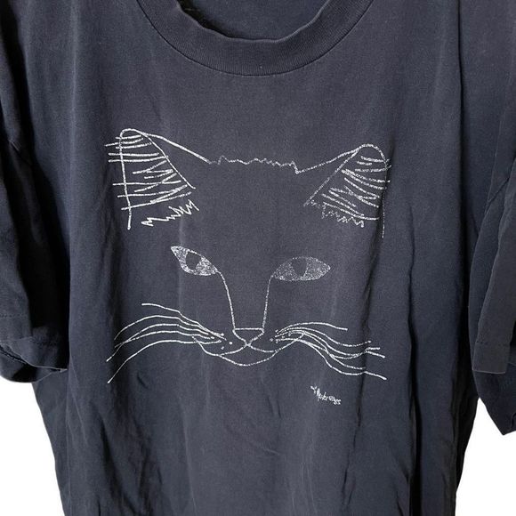 VTG 80s Cat Art T Shirt XL - Picture 2 of 4